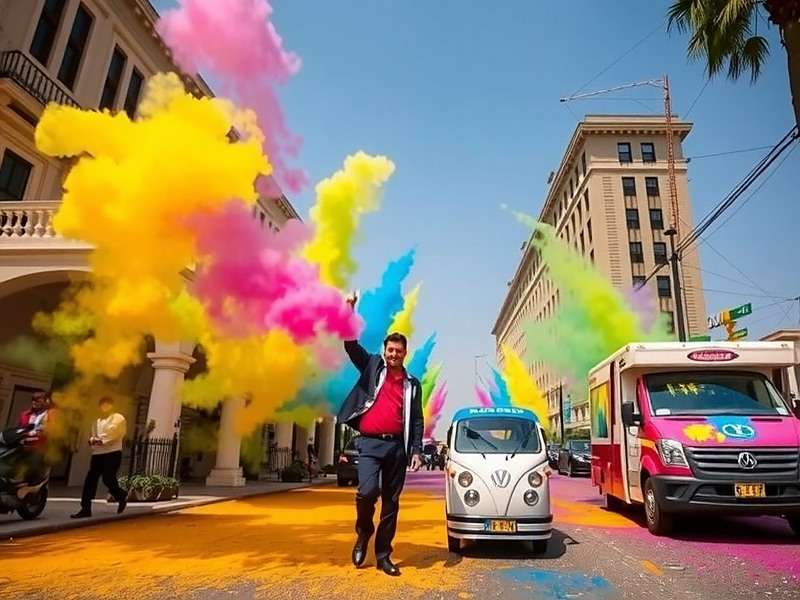 Delivery Ace Holi event showing colorful streets and special deliveries